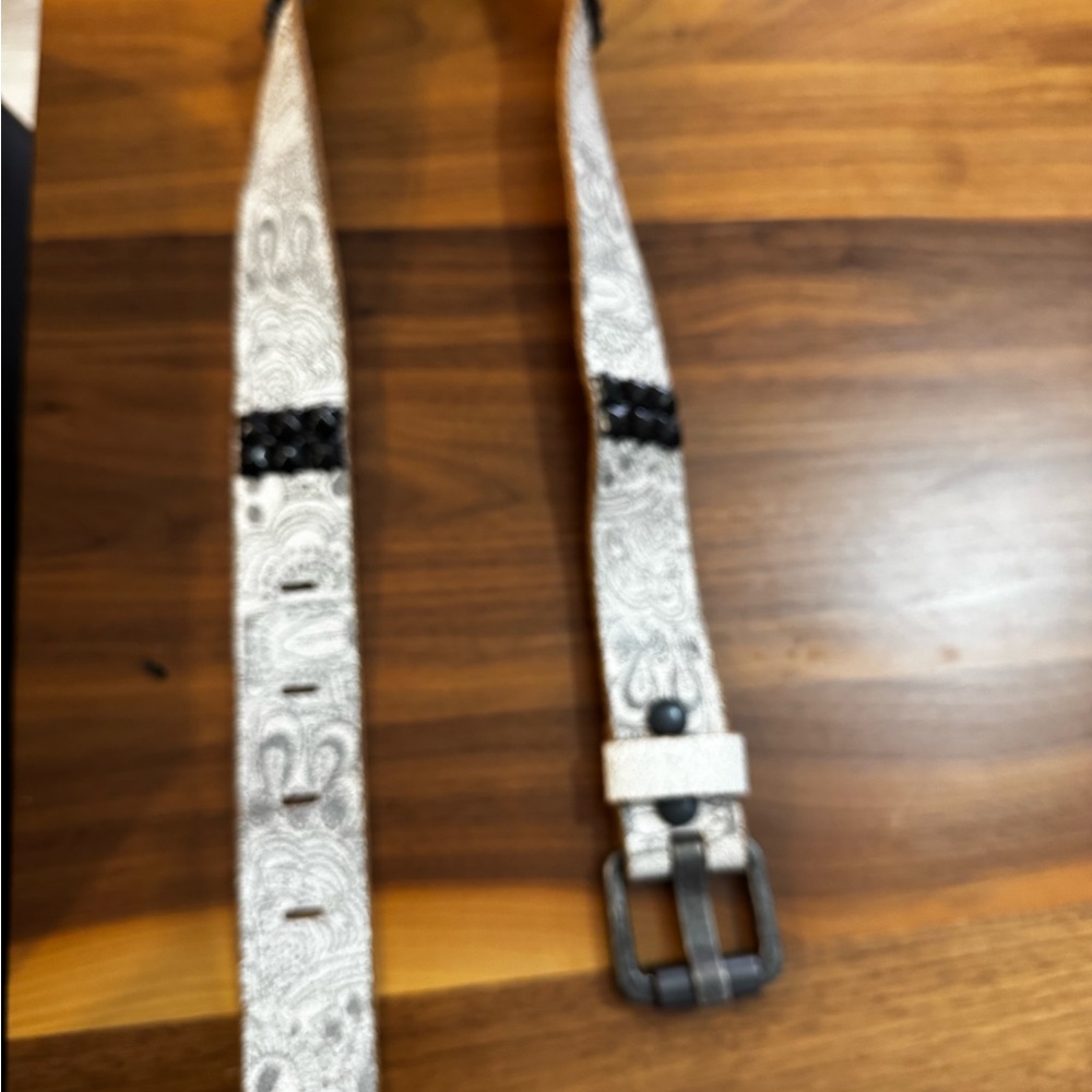 Grey and White Paisley Belt 100% Leather